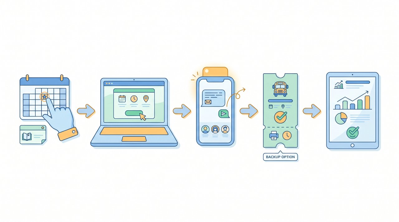 Step by step digital ticketing transition plan illustrated for school event coordinators