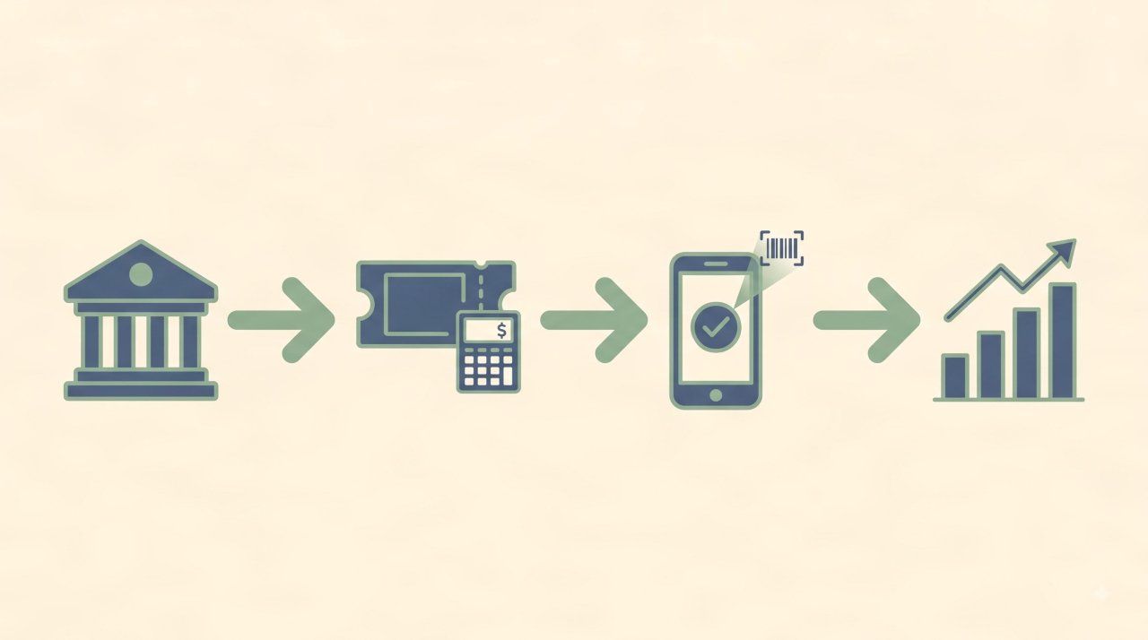 Flat vector infographic showing a four-step framework for choosing event management software in 2026