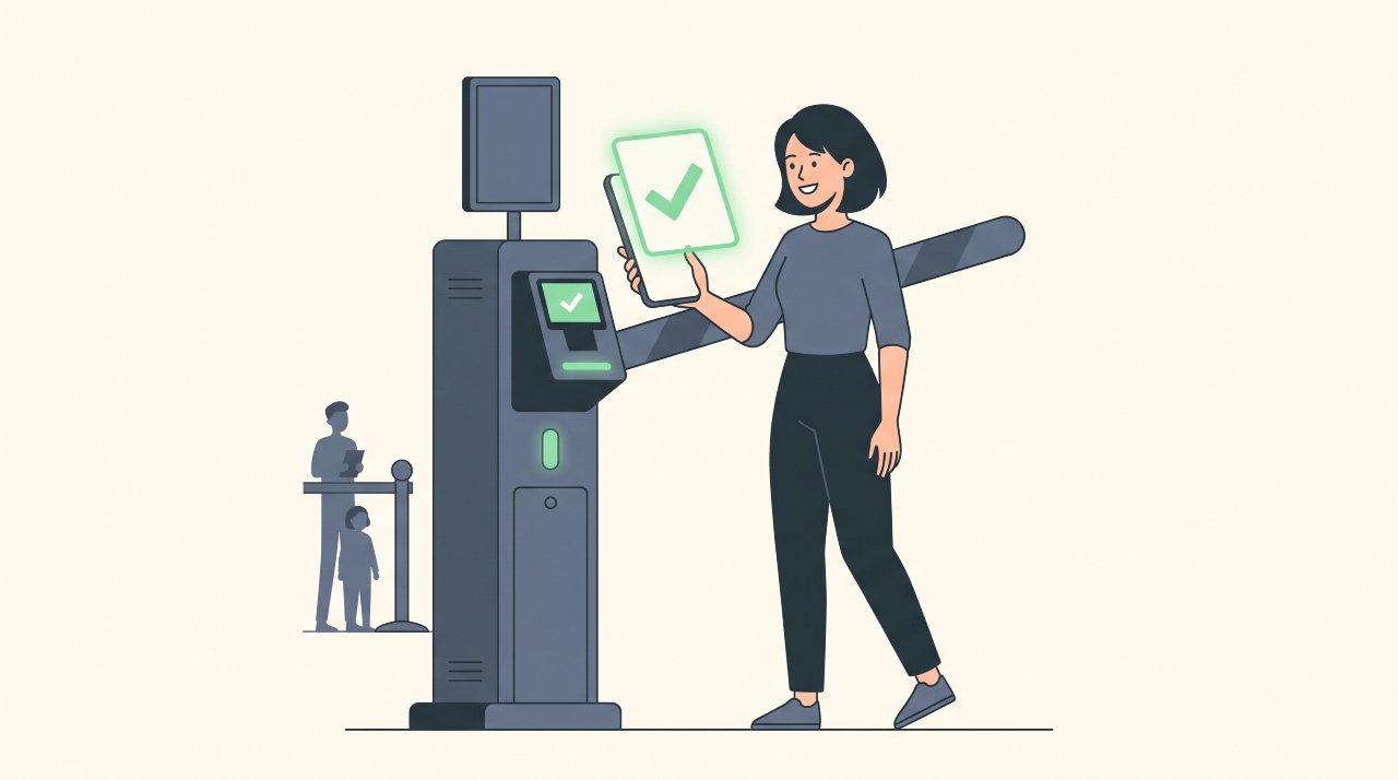 vector illustration of a digital ticket scanning checkpoint for event security planning