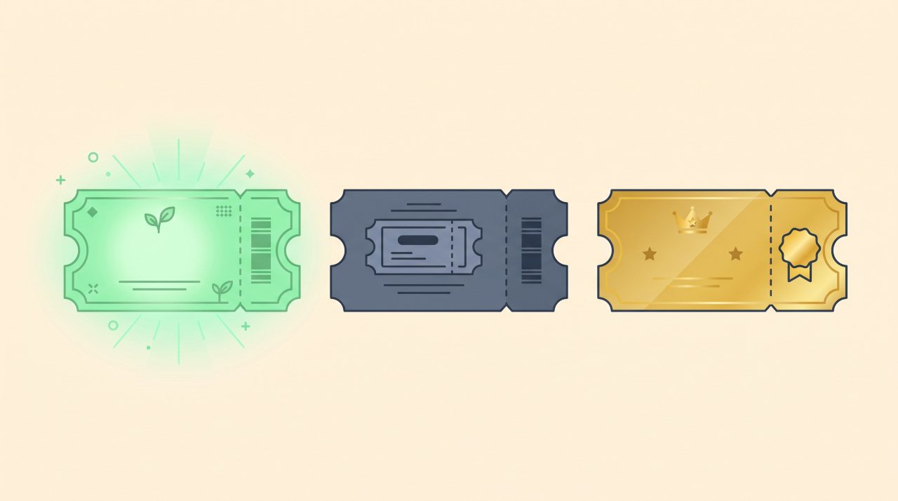 vector illustration of three distinct ticket pricing options including early-bird, standard, and VIP - How to Price Event Tickets