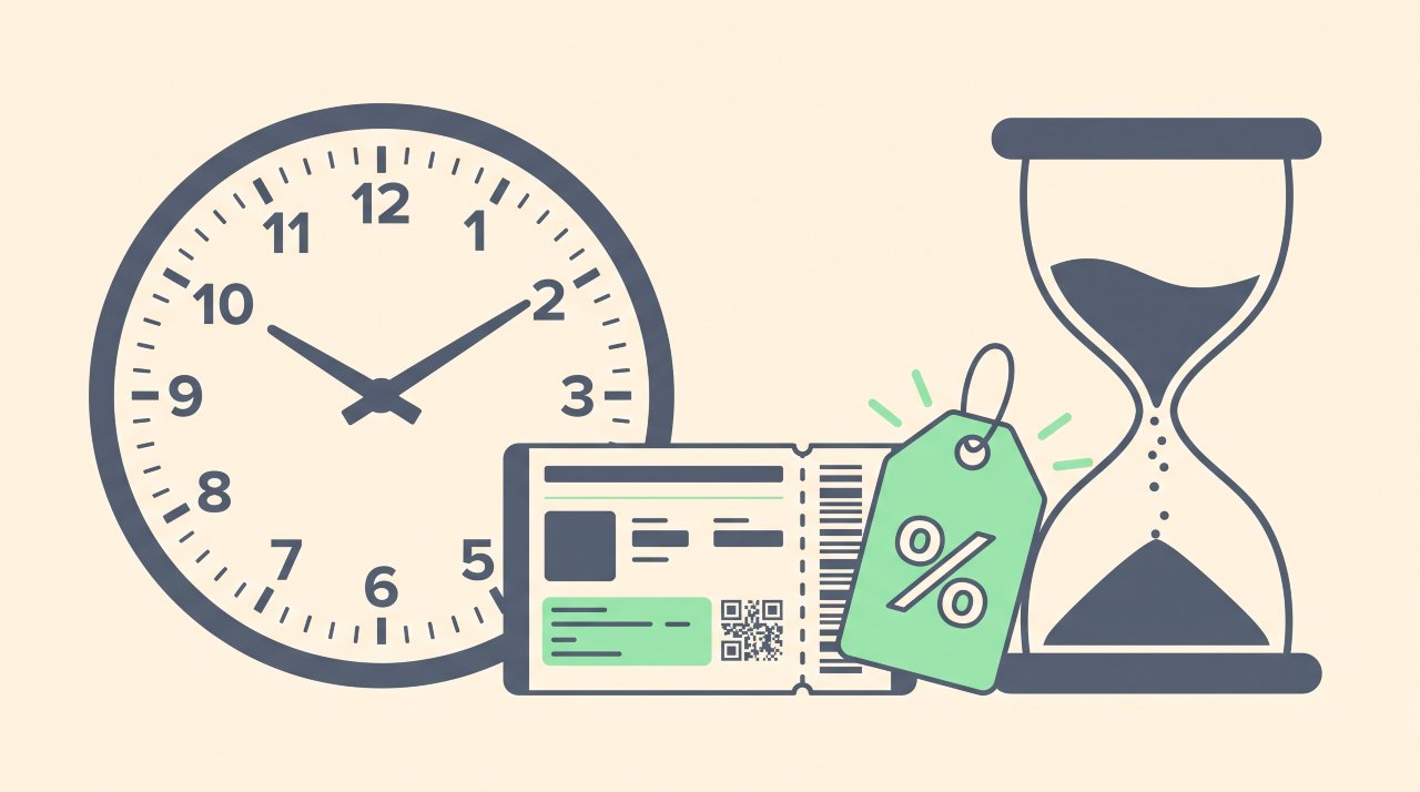 vector illustration of an early-bird ticket discount deadline clock and limited inventory counter