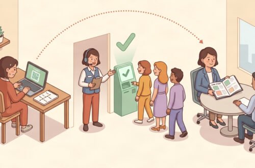 Cartoon illustration showing career path of how to get into event planning from learning to gate management to interview.