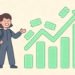 Vector illustration of a character celebrating rising event ticket sales analytics for how to get people to buy tickets