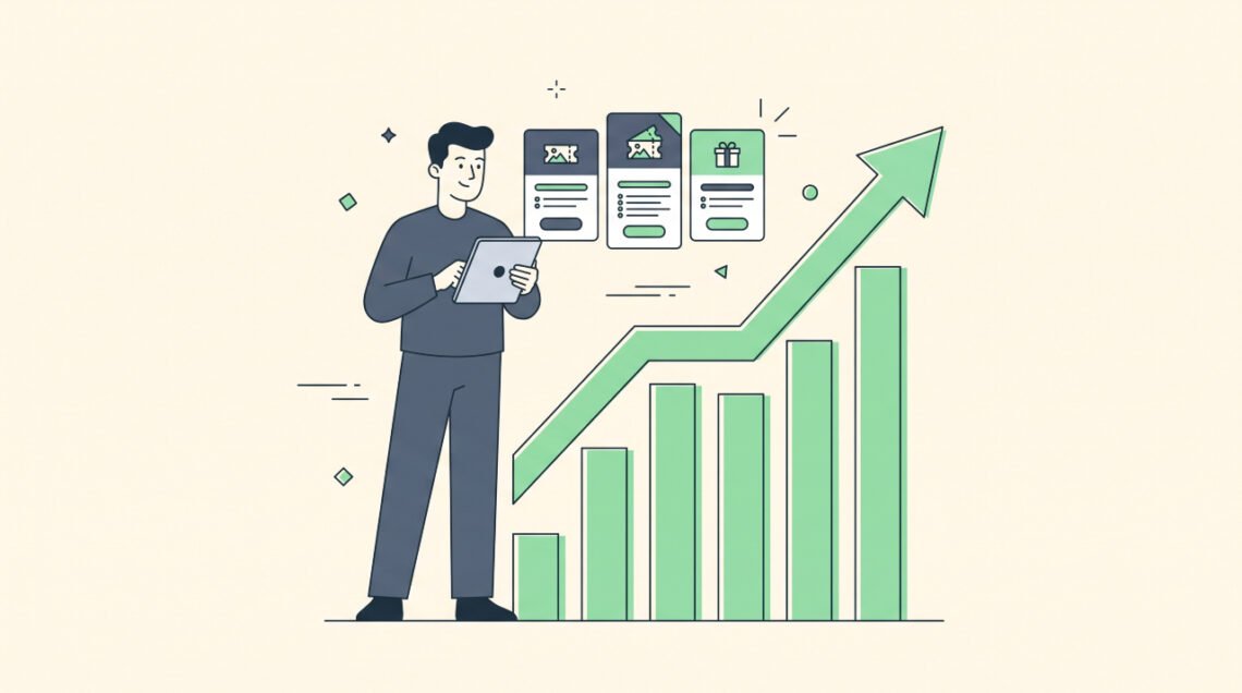 vector illustration of an event planner analyzing ticket pricing tiers and profit graphs