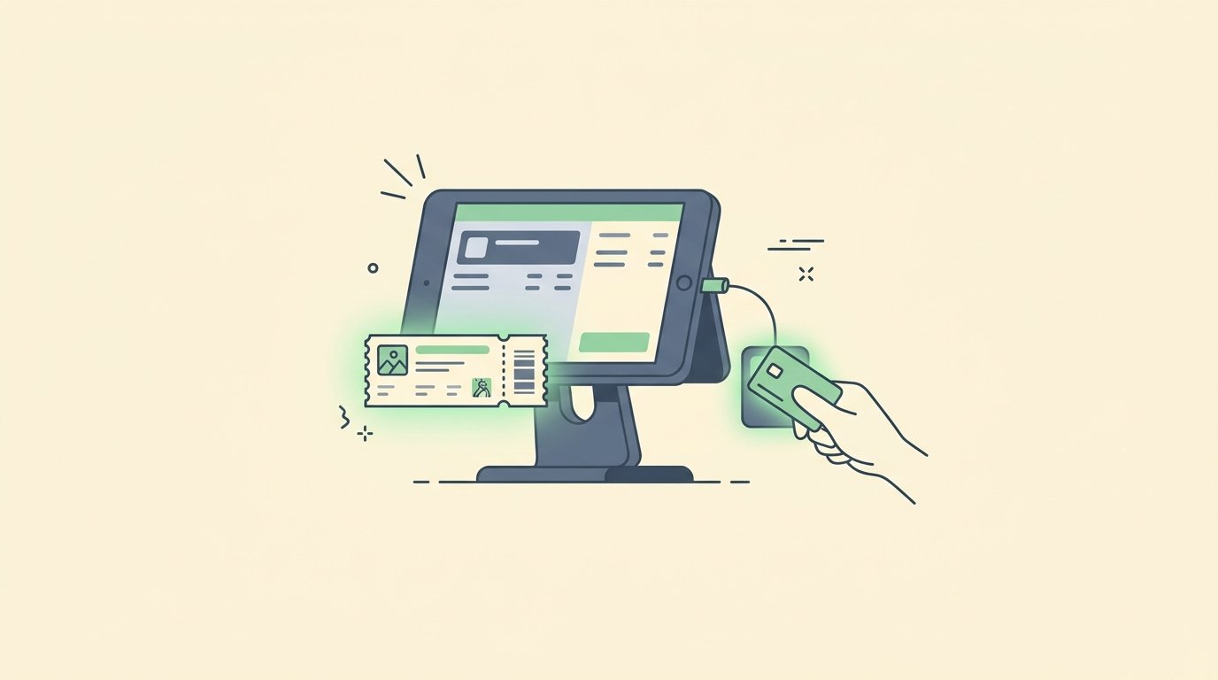 Storyset clean vector illustration of a walk-up box office point of sale terminal with credit card reader