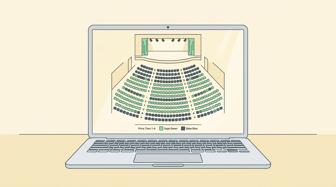 Storyset clean vector illustration of an interactive theater seat map builder in box office software