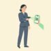 Clean vector illustration of a conference registration coordinator operating an on-demand thermal badge printer
