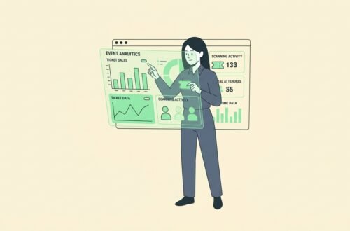 Storyset clean vector illustration of an event manager using a digital event ticketing system dashboard