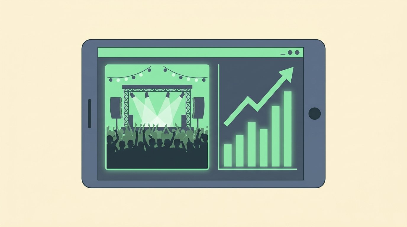 Storyset clean vector illustration of a sales graph spiking following a festival lineup announcement