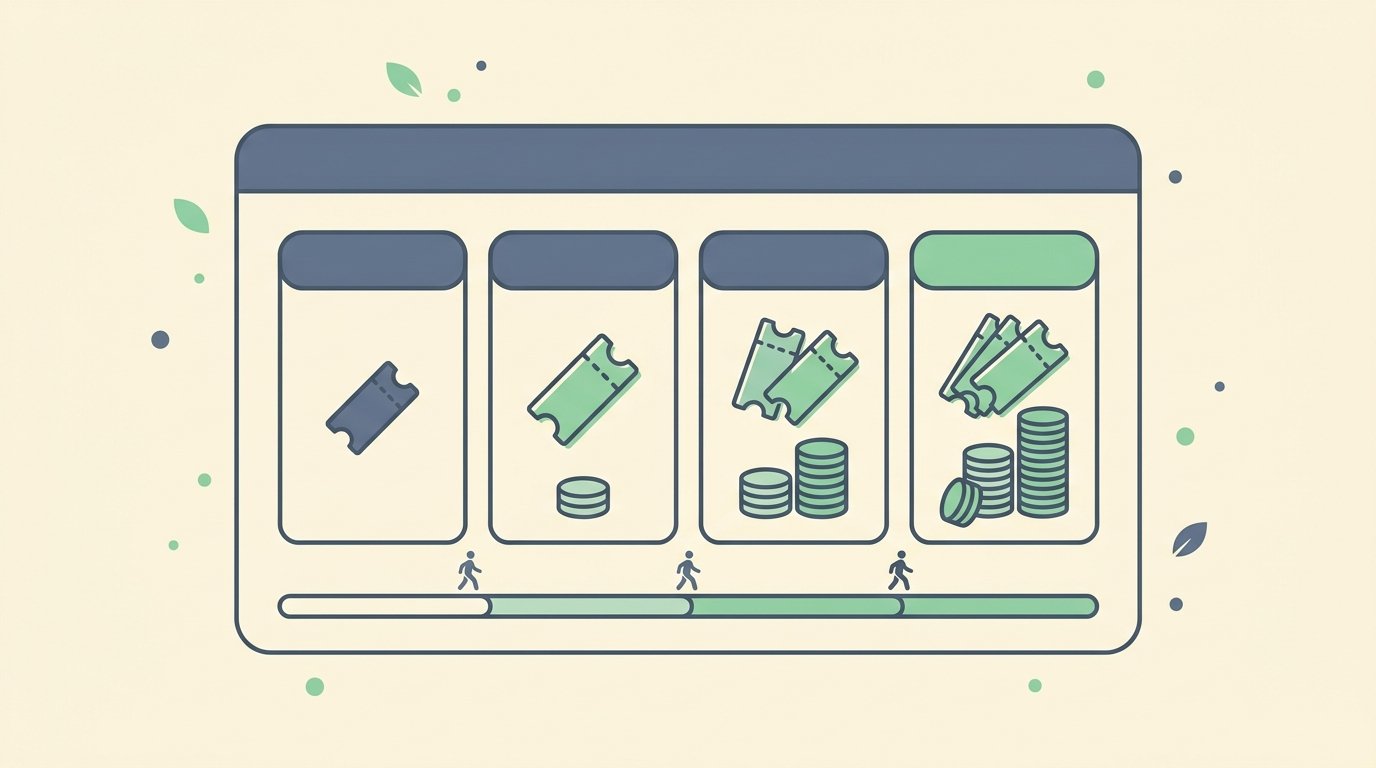 Storyset clean vector illustration of a four-tier festival ticket pricing calendar schedule