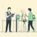 Clean vector illustration of an event coordinator managing digital check-in scanning lanes at a venue entrance